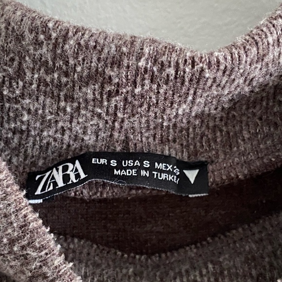 ZARA Wool Blend Heathered Brown Short Sleeve Mockneck Sweater Dress Size S - Picture 2 of 9